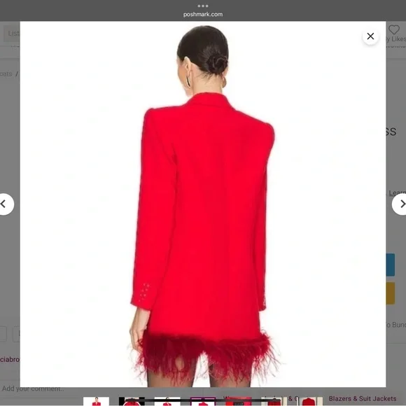 NBD Red Feather-Trim Blazer Dress – Size S (Runs Large) – NWTW - Picture 3 of 9